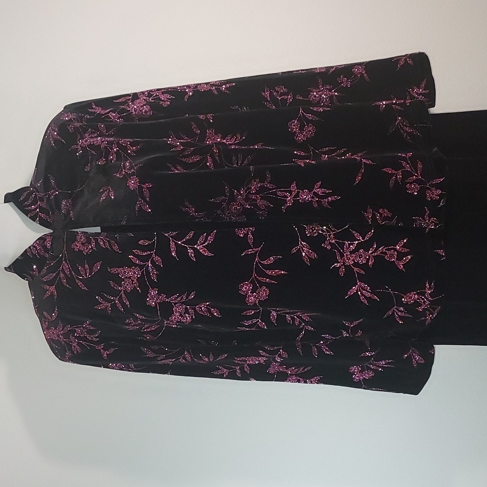 Dressbarn Black Velvet Sleeveless Dress Pink Glitter Mandarin Collar Jacket 14W